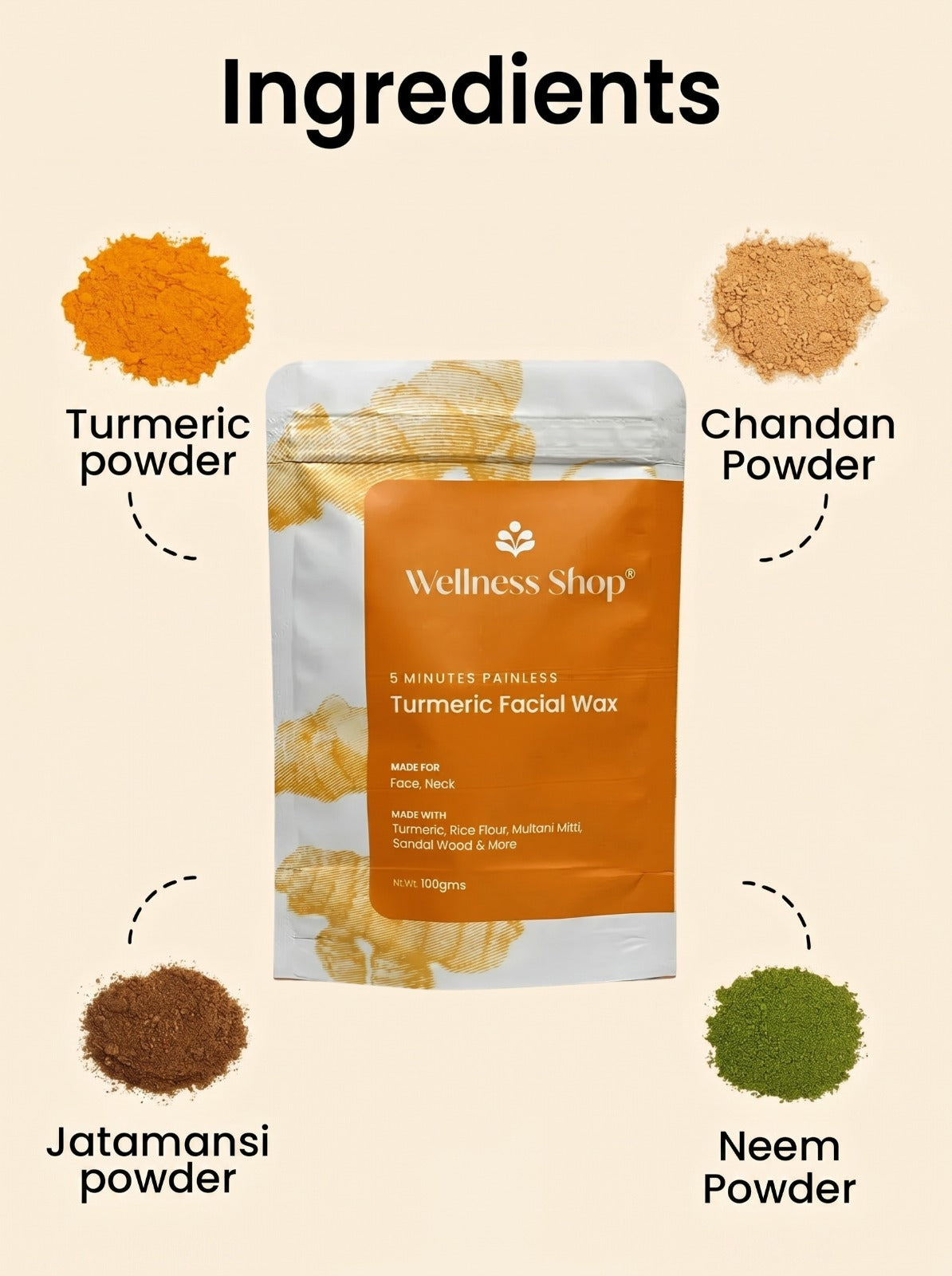 Turmeric Facial Wax - 5 Minutes Painless Herbal Wax Powder